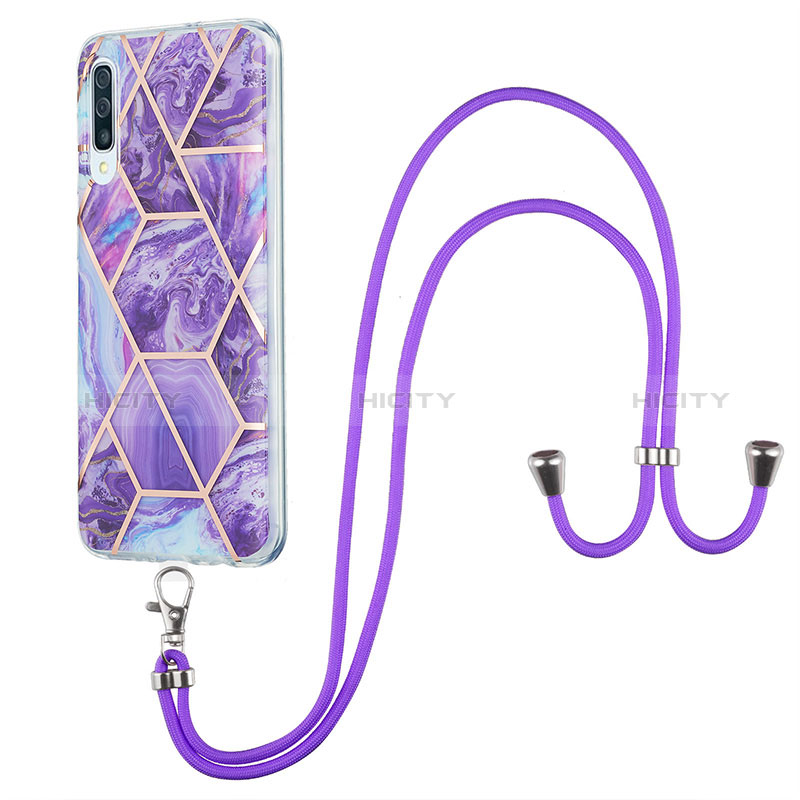 Handyhülle Silikon Hülle Gummi Schutzhülle Flexible Modisch Muster mit Schlüsselband Lanyard Y01B für Samsung Galaxy A30S groß