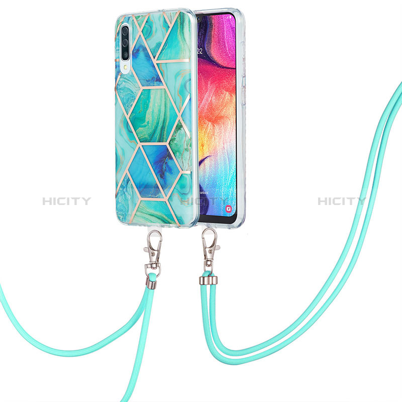 Handyhülle Silikon Hülle Gummi Schutzhülle Flexible Modisch Muster mit Schlüsselband Lanyard Y01B für Samsung Galaxy A30S Grün Plus