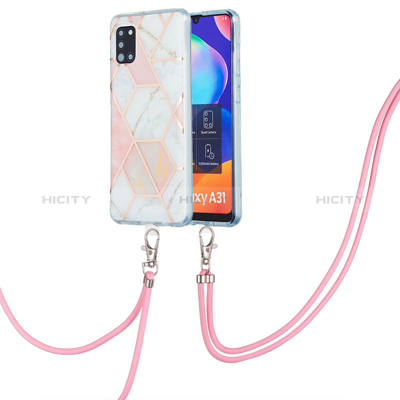 Handyhülle Silikon Hülle Gummi Schutzhülle Flexible Modisch Muster mit Schlüsselband Lanyard Y01B für Samsung Galaxy A31