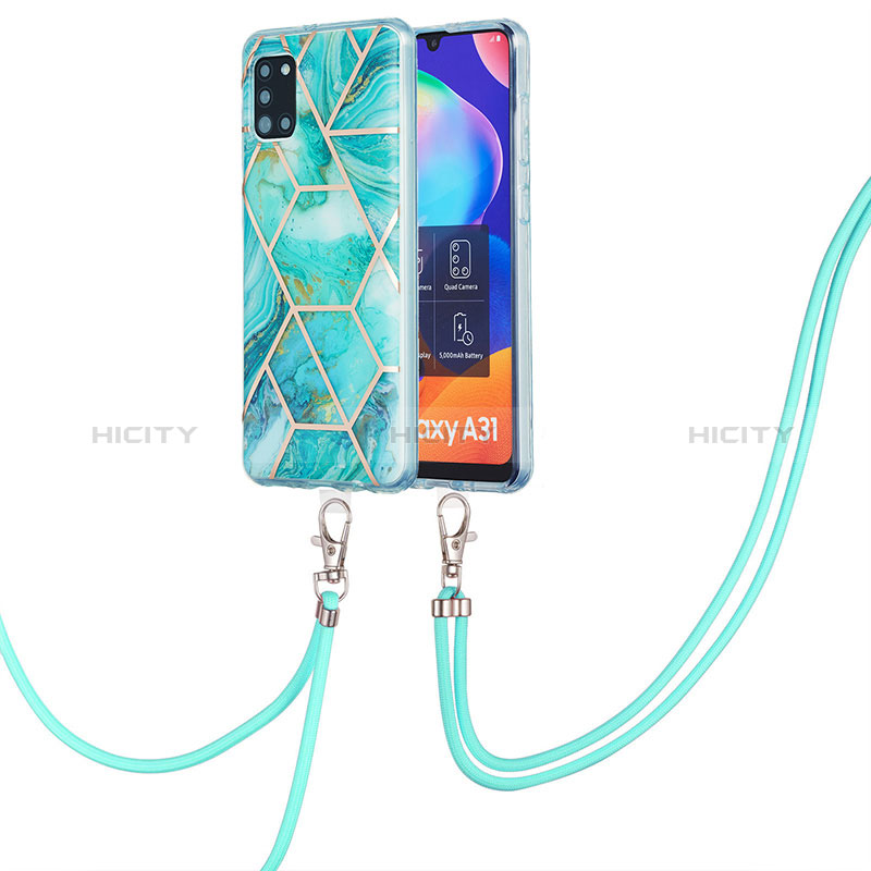 Handyhülle Silikon Hülle Gummi Schutzhülle Flexible Modisch Muster mit Schlüsselband Lanyard Y01B für Samsung Galaxy A31 Minzgrün Plus