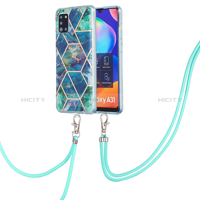 Handyhülle Silikon Hülle Gummi Schutzhülle Flexible Modisch Muster mit Schlüsselband Lanyard Y01B für Samsung Galaxy A31 Nachtgrün