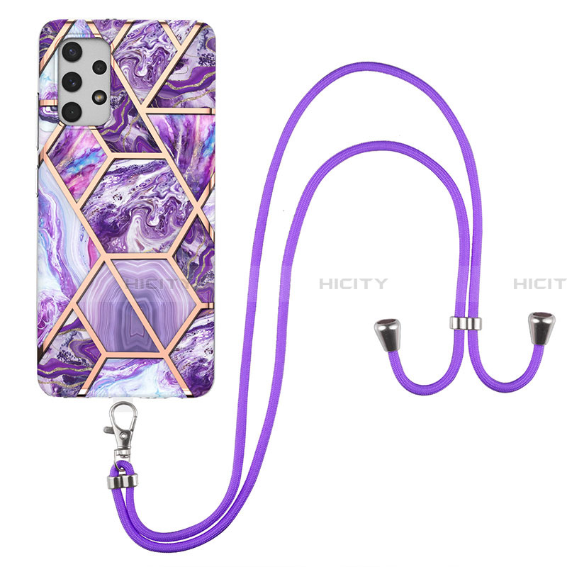 Handyhülle Silikon Hülle Gummi Schutzhülle Flexible Modisch Muster mit Schlüsselband Lanyard Y01B für Samsung Galaxy A32 4G groß