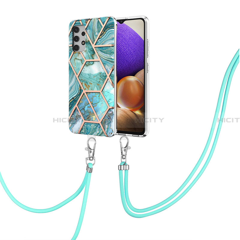 Handyhülle Silikon Hülle Gummi Schutzhülle Flexible Modisch Muster mit Schlüsselband Lanyard Y01B für Samsung Galaxy A32 4G Minzgrün Plus