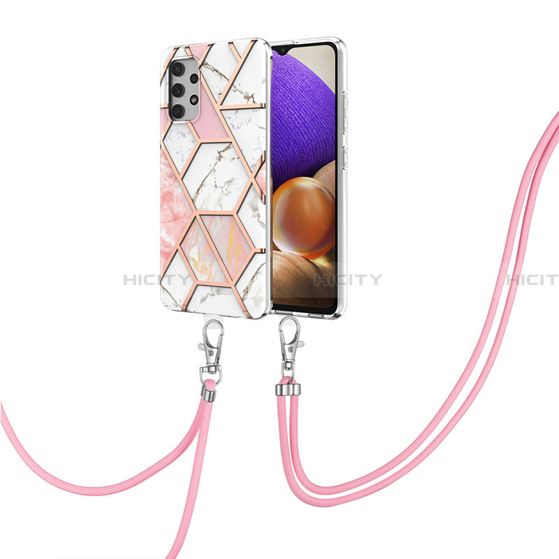 Handyhülle Silikon Hülle Gummi Schutzhülle Flexible Modisch Muster mit Schlüsselband Lanyard Y01B für Samsung Galaxy A32 5G
