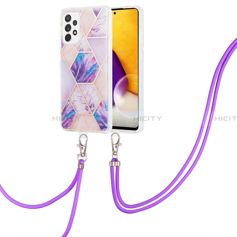 Handyhülle Silikon Hülle Gummi Schutzhülle Flexible Modisch Muster mit Schlüsselband Lanyard Y01B für Samsung Galaxy A33 5G Helles Lila