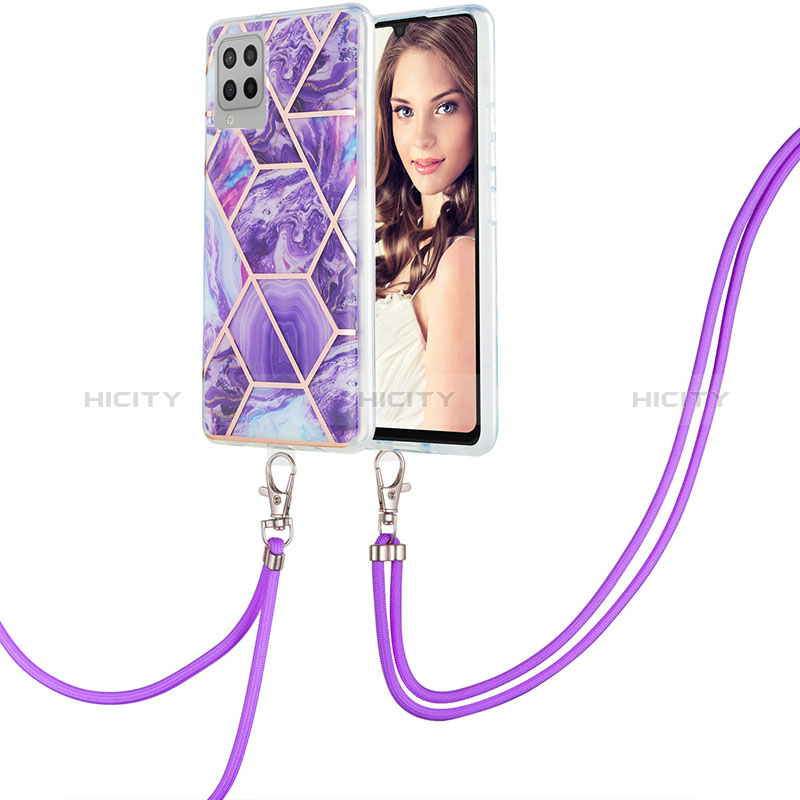 Handyhülle Silikon Hülle Gummi Schutzhülle Flexible Modisch Muster mit Schlüsselband Lanyard Y01B für Samsung Galaxy A42 5G Violett