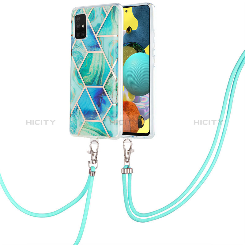 Handyhülle Silikon Hülle Gummi Schutzhülle Flexible Modisch Muster mit Schlüsselband Lanyard Y01B für Samsung Galaxy A51 4G groß