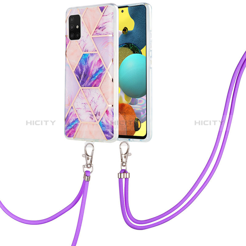 Handyhülle Silikon Hülle Gummi Schutzhülle Flexible Modisch Muster mit Schlüsselband Lanyard Y01B für Samsung Galaxy A51 4G groß