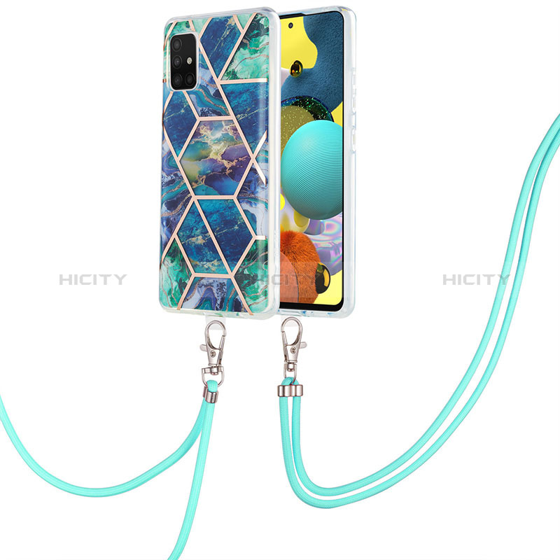 Handyhülle Silikon Hülle Gummi Schutzhülle Flexible Modisch Muster mit Schlüsselband Lanyard Y01B für Samsung Galaxy A51 4G Nachtgrün