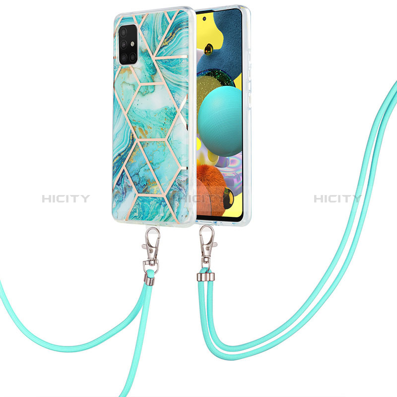 Handyhülle Silikon Hülle Gummi Schutzhülle Flexible Modisch Muster mit Schlüsselband Lanyard Y01B für Samsung Galaxy A51 5G Minzgrün