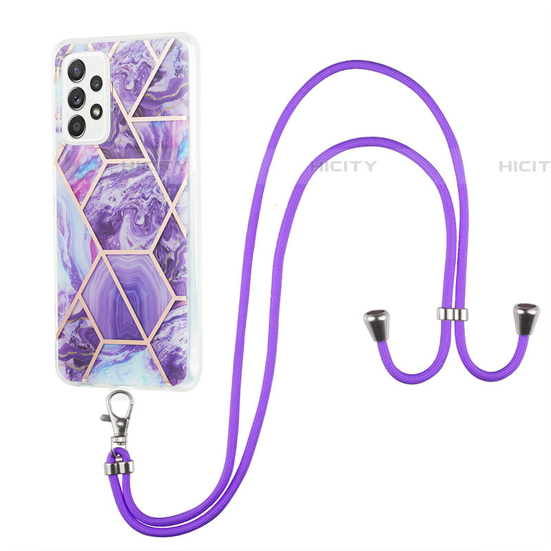 Handyhülle Silikon Hülle Gummi Schutzhülle Flexible Modisch Muster mit Schlüsselband Lanyard Y01B für Samsung Galaxy A52 4G groß