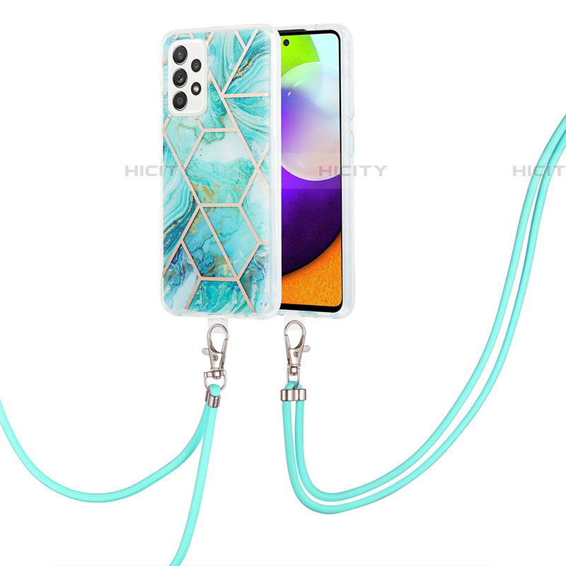 Handyhülle Silikon Hülle Gummi Schutzhülle Flexible Modisch Muster mit Schlüsselband Lanyard Y01B für Samsung Galaxy A52 4G Minzgrün