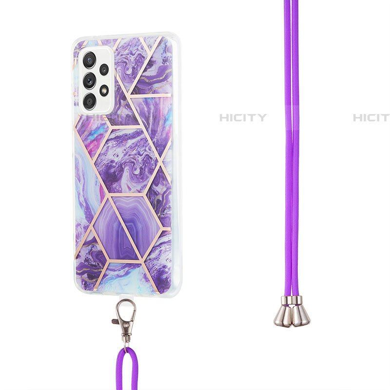 Handyhülle Silikon Hülle Gummi Schutzhülle Flexible Modisch Muster mit Schlüsselband Lanyard Y01B für Samsung Galaxy A52 5G groß