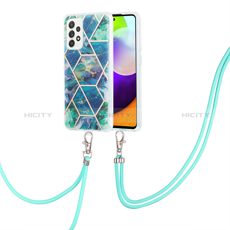 Handyhülle Silikon Hülle Gummi Schutzhülle Flexible Modisch Muster mit Schlüsselband Lanyard Y01B für Samsung Galaxy A52s 5G Nachtgrün