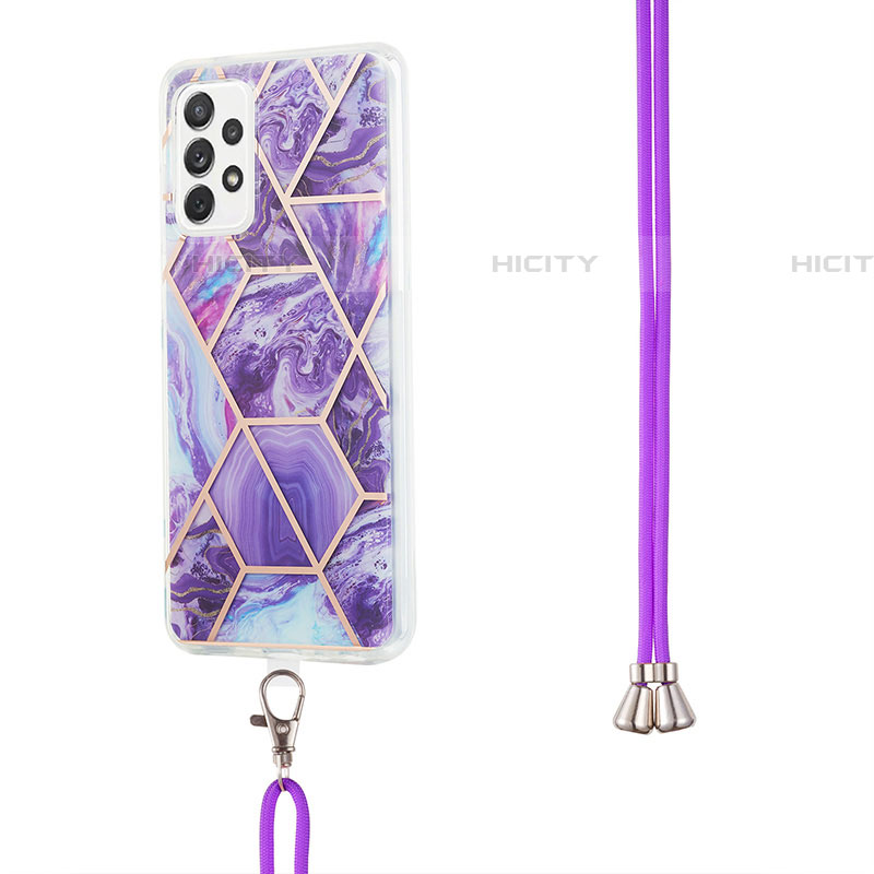 Handyhülle Silikon Hülle Gummi Schutzhülle Flexible Modisch Muster mit Schlüsselband Lanyard Y01B für Samsung Galaxy A53 5G groß