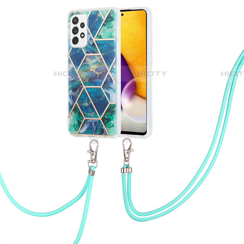Handyhülle Silikon Hülle Gummi Schutzhülle Flexible Modisch Muster mit Schlüsselband Lanyard Y01B für Samsung Galaxy A53 5G Nachtgrün