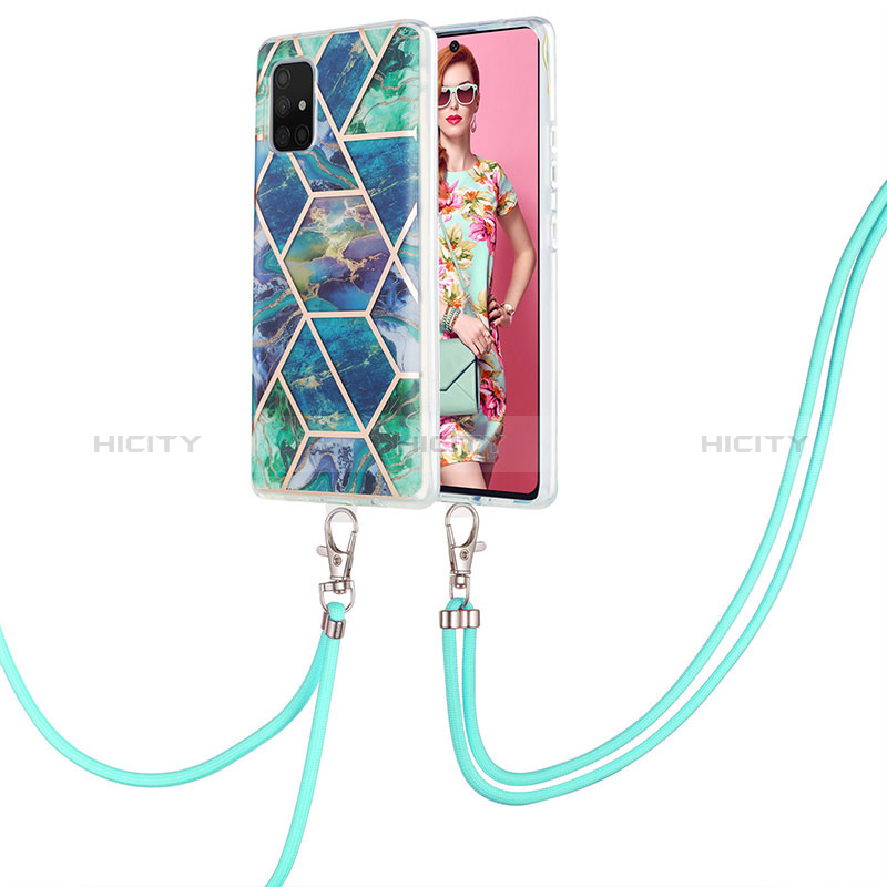 Handyhülle Silikon Hülle Gummi Schutzhülle Flexible Modisch Muster mit Schlüsselband Lanyard Y01B für Samsung Galaxy A71 5G Nachtgrün Plus