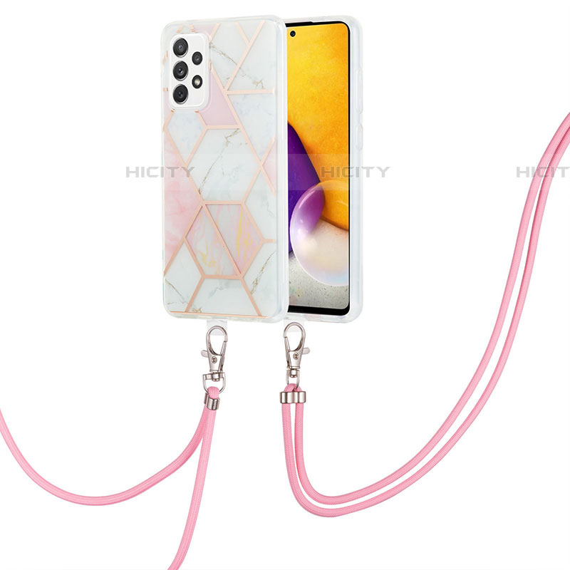 Handyhülle Silikon Hülle Gummi Schutzhülle Flexible Modisch Muster mit Schlüsselband Lanyard Y01B für Samsung Galaxy A72 4G Rosa