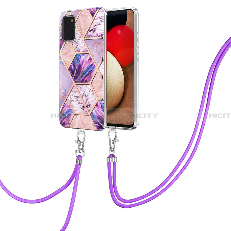 Handyhülle Silikon Hülle Gummi Schutzhülle Flexible Modisch Muster mit Schlüsselband Lanyard Y01B für Samsung Galaxy F02S SM-E025F