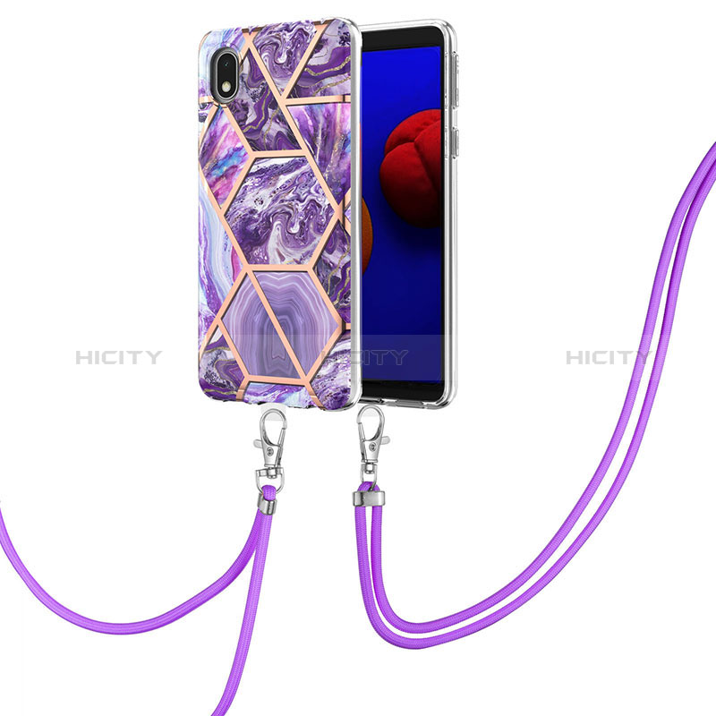 Handyhülle Silikon Hülle Gummi Schutzhülle Flexible Modisch Muster mit Schlüsselband Lanyard Y01B für Samsung Galaxy M01 Core