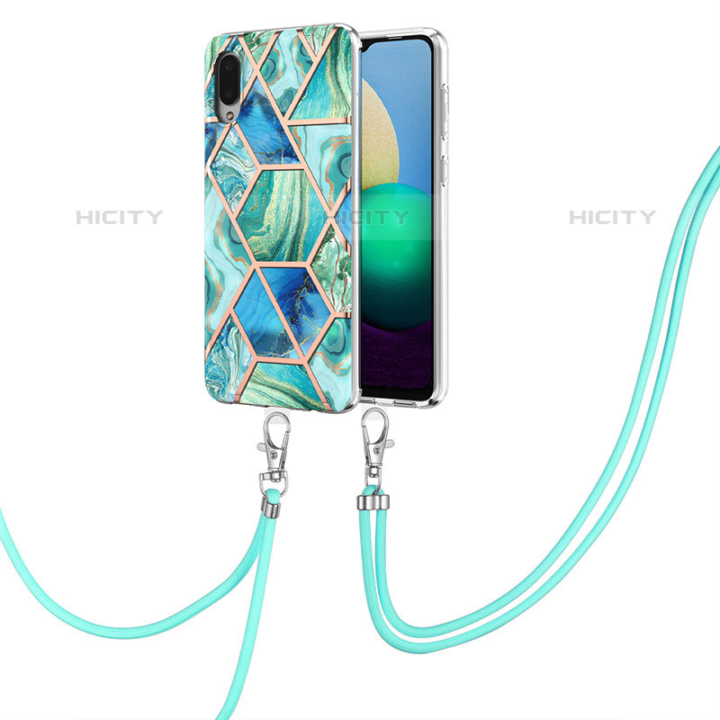 Handyhülle Silikon Hülle Gummi Schutzhülle Flexible Modisch Muster mit Schlüsselband Lanyard Y01B für Samsung Galaxy M02