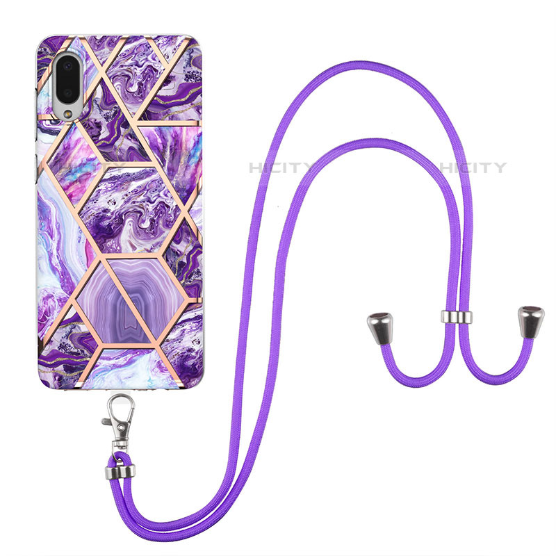 Handyhülle Silikon Hülle Gummi Schutzhülle Flexible Modisch Muster mit Schlüsselband Lanyard Y01B für Samsung Galaxy M02