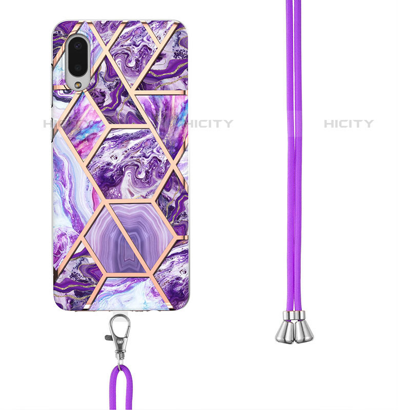 Handyhülle Silikon Hülle Gummi Schutzhülle Flexible Modisch Muster mit Schlüsselband Lanyard Y01B für Samsung Galaxy M02