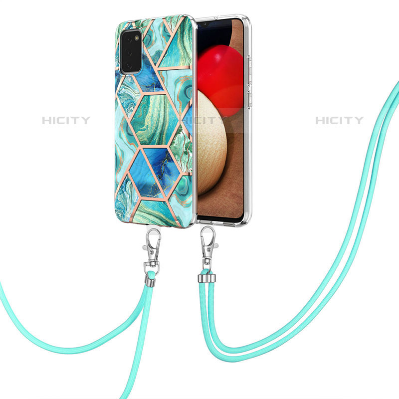 Handyhülle Silikon Hülle Gummi Schutzhülle Flexible Modisch Muster mit Schlüsselband Lanyard Y01B für Samsung Galaxy M02s groß