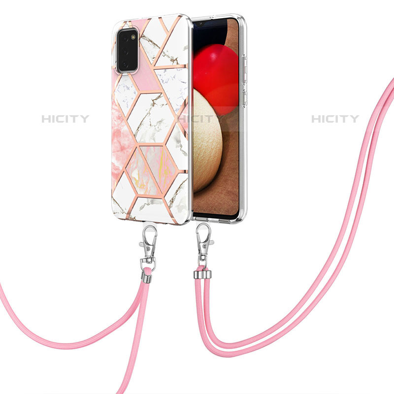 Handyhülle Silikon Hülle Gummi Schutzhülle Flexible Modisch Muster mit Schlüsselband Lanyard Y01B für Samsung Galaxy M02s Rosa