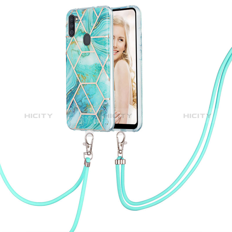 Handyhülle Silikon Hülle Gummi Schutzhülle Flexible Modisch Muster mit Schlüsselband Lanyard Y01B für Samsung Galaxy M11 groß