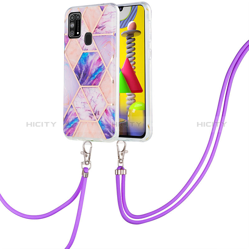 Handyhülle Silikon Hülle Gummi Schutzhülle Flexible Modisch Muster mit Schlüsselband Lanyard Y01B für Samsung Galaxy M21s groß