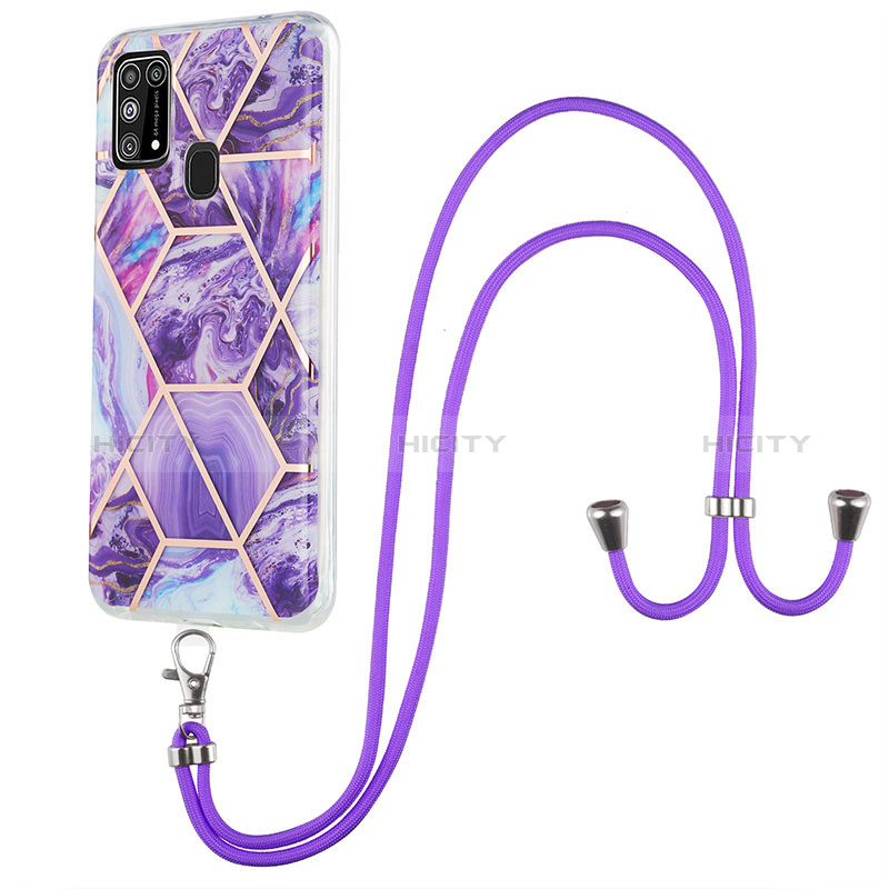 Handyhülle Silikon Hülle Gummi Schutzhülle Flexible Modisch Muster mit Schlüsselband Lanyard Y01B für Samsung Galaxy M21s groß