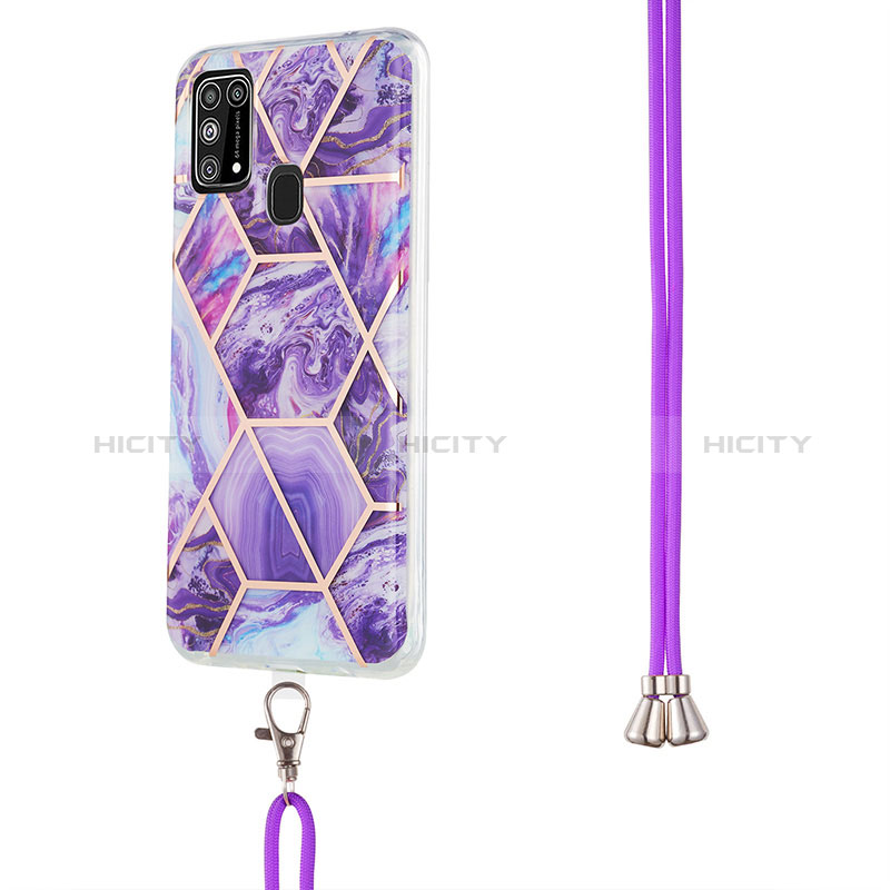 Handyhülle Silikon Hülle Gummi Schutzhülle Flexible Modisch Muster mit Schlüsselband Lanyard Y01B für Samsung Galaxy M21s groß