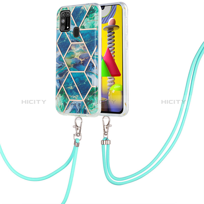 Handyhülle Silikon Hülle Gummi Schutzhülle Flexible Modisch Muster mit Schlüsselband Lanyard Y01B für Samsung Galaxy M31 groß