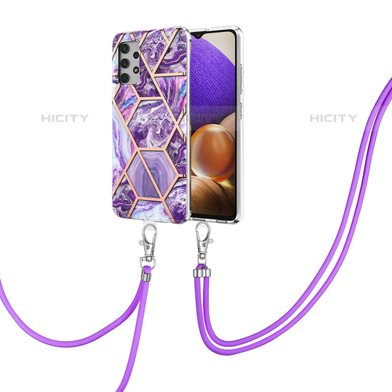 Handyhülle Silikon Hülle Gummi Schutzhülle Flexible Modisch Muster mit Schlüsselband Lanyard Y01B für Samsung Galaxy M32 5G