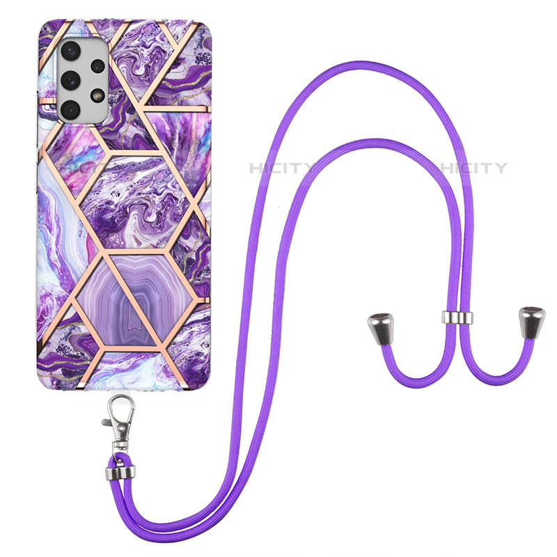 Handyhülle Silikon Hülle Gummi Schutzhülle Flexible Modisch Muster mit Schlüsselband Lanyard Y01B für Samsung Galaxy M32 5G