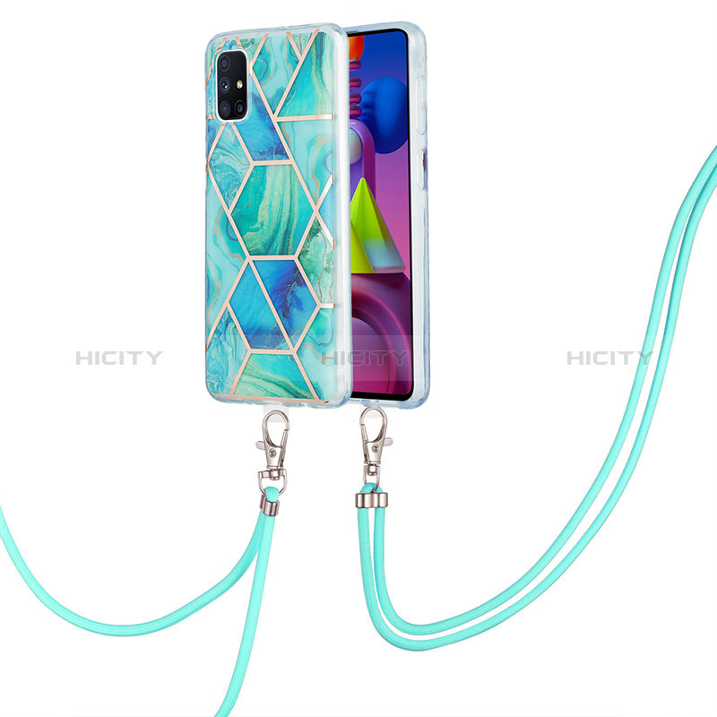 Handyhülle Silikon Hülle Gummi Schutzhülle Flexible Modisch Muster mit Schlüsselband Lanyard Y01B für Samsung Galaxy M51 Grün