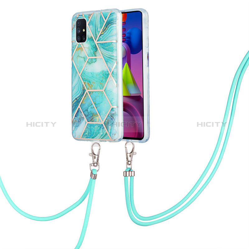 Handyhülle Silikon Hülle Gummi Schutzhülle Flexible Modisch Muster mit Schlüsselband Lanyard Y01B für Samsung Galaxy M51 Minzgrün