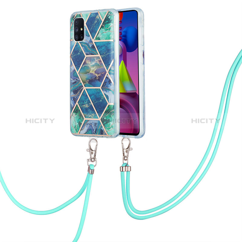 Handyhülle Silikon Hülle Gummi Schutzhülle Flexible Modisch Muster mit Schlüsselband Lanyard Y01B für Samsung Galaxy M51 Nachtgrün