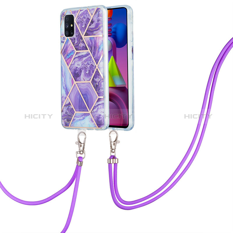 Handyhülle Silikon Hülle Gummi Schutzhülle Flexible Modisch Muster mit Schlüsselband Lanyard Y01B für Samsung Galaxy M51 Violett Plus