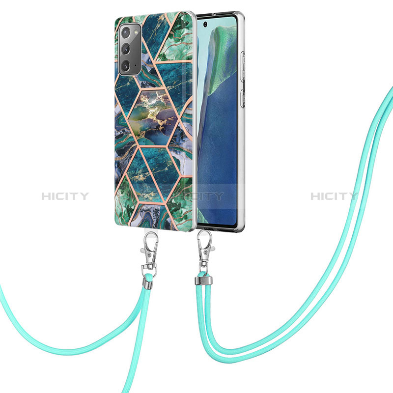 Handyhülle Silikon Hülle Gummi Schutzhülle Flexible Modisch Muster mit Schlüsselband Lanyard Y01B für Samsung Galaxy Note 20 5G Nachtgrün