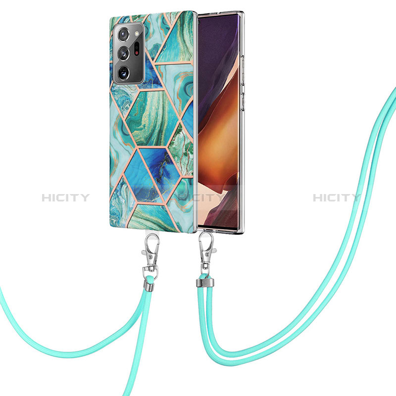 Handyhülle Silikon Hülle Gummi Schutzhülle Flexible Modisch Muster mit Schlüsselband Lanyard Y01B für Samsung Galaxy Note 20 Ultra 5G Grün