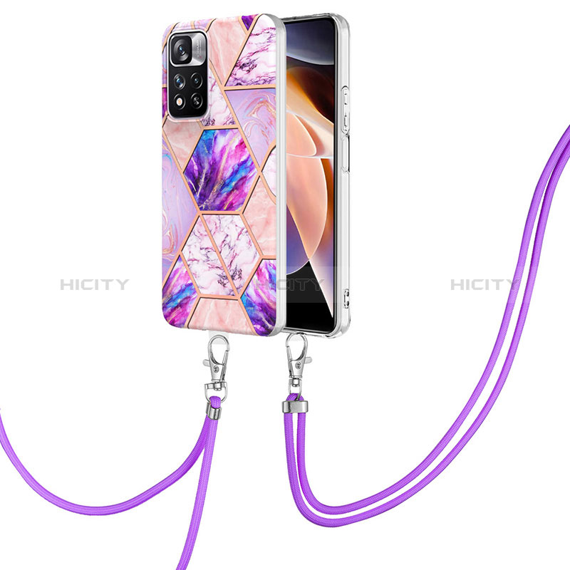 Handyhülle Silikon Hülle Gummi Schutzhülle Flexible Modisch Muster mit Schlüsselband Lanyard Y01B für Xiaomi Mi 11i 5G (2022) Helles Lila Plus