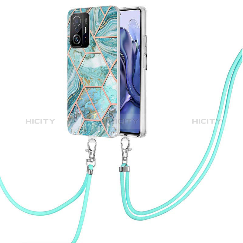 Handyhülle Silikon Hülle Gummi Schutzhülle Flexible Modisch Muster mit Schlüsselband Lanyard Y01B für Xiaomi Mi 11T 5G Minzgrün