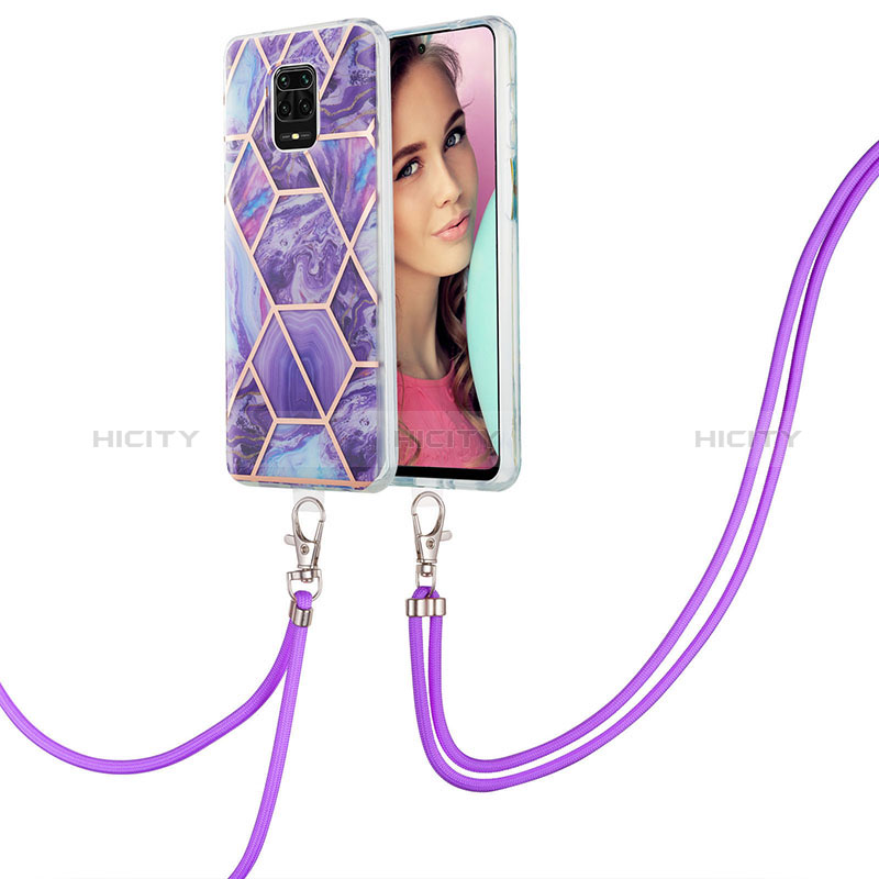 Handyhülle Silikon Hülle Gummi Schutzhülle Flexible Modisch Muster mit Schlüsselband Lanyard Y01B für Xiaomi Poco M2 Pro Violett Plus