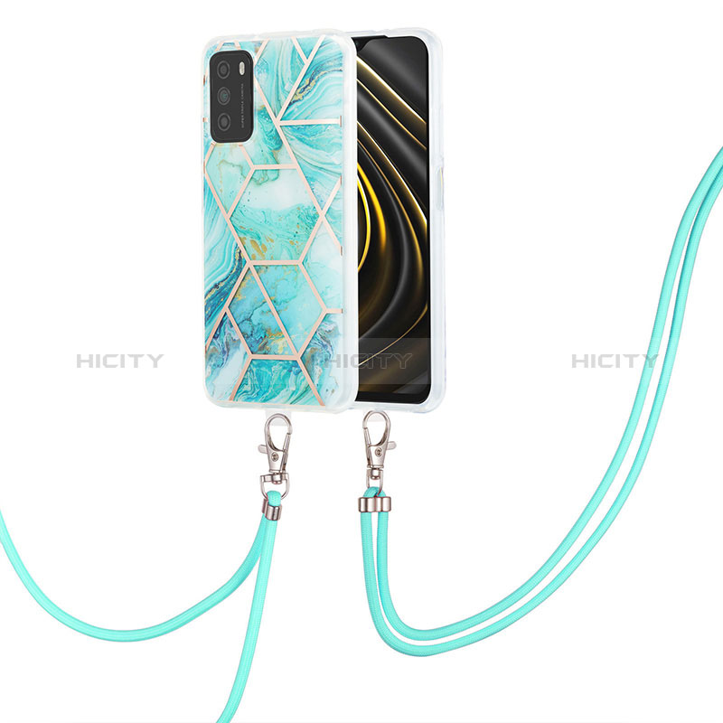 Handyhülle Silikon Hülle Gummi Schutzhülle Flexible Modisch Muster mit Schlüsselband Lanyard Y01B für Xiaomi Poco M3 Minzgrün Plus