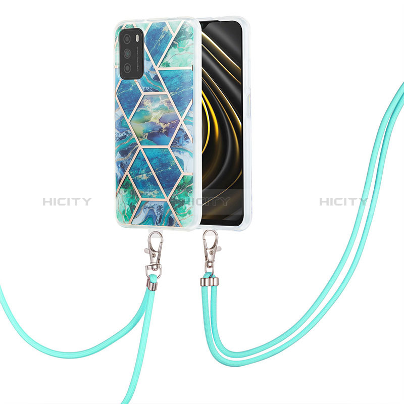 Handyhülle Silikon Hülle Gummi Schutzhülle Flexible Modisch Muster mit Schlüsselband Lanyard Y01B für Xiaomi Poco M3 Nachtgrün Plus