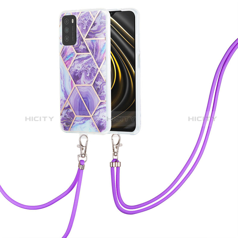 Handyhülle Silikon Hülle Gummi Schutzhülle Flexible Modisch Muster mit Schlüsselband Lanyard Y01B für Xiaomi Poco M3 Violett Plus