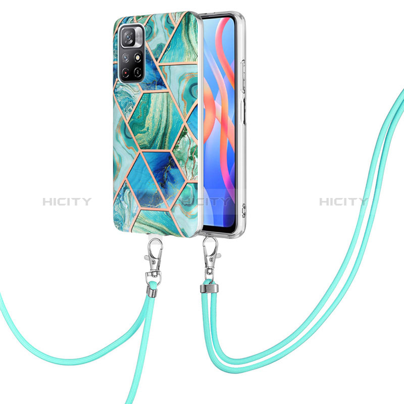 Handyhülle Silikon Hülle Gummi Schutzhülle Flexible Modisch Muster mit Schlüsselband Lanyard Y01B für Xiaomi Poco M4 Pro 5G Grün Plus