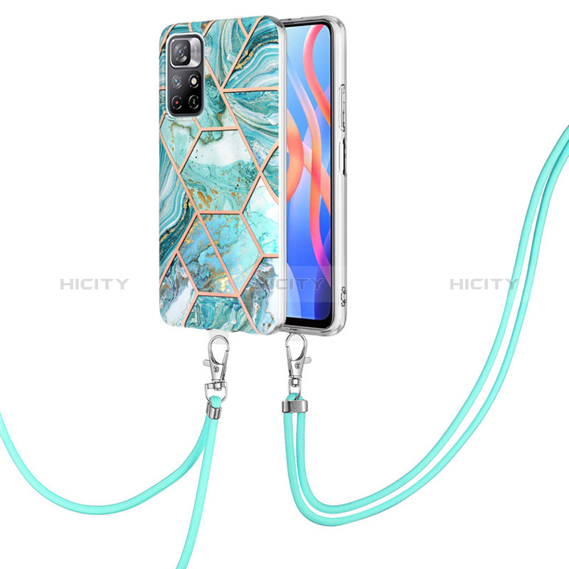 Handyhülle Silikon Hülle Gummi Schutzhülle Flexible Modisch Muster mit Schlüsselband Lanyard Y01B für Xiaomi Poco M4 Pro 5G Minzgrün Plus